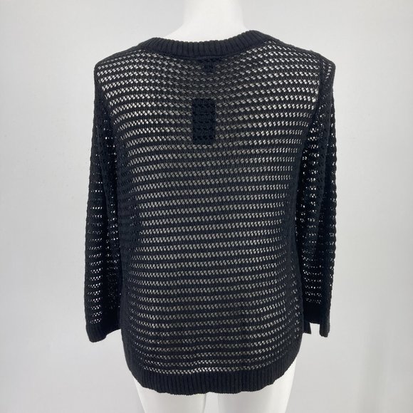 New Torrid Sweater Black Open Stitch Pointelle V Neck Crop Pullover Size 2 - Picture 4 of 7